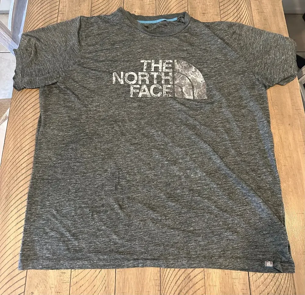 The North Face Heather Gray Short Sleeve T-Shirt Men's XL Distressed Logo Tee